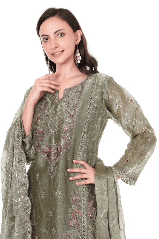 Mahndi Green Pakistani straight suit