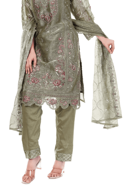 Mahndi Green Pakistani straight suit