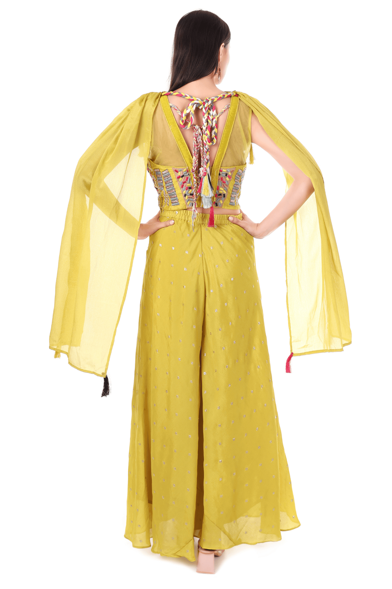 Yellow bohomian plazo set