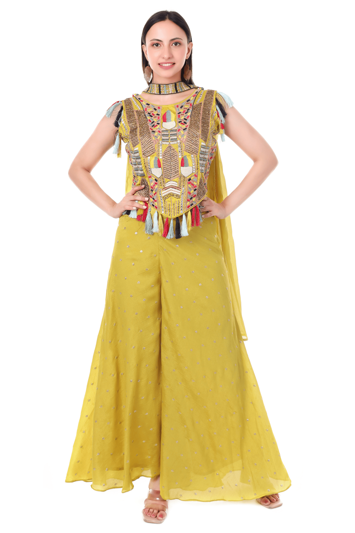 Yellow bohomian plazo set