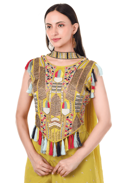 Yellow bohomian plazo set