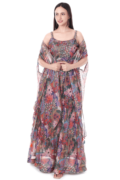 Multi colored cape skirt set