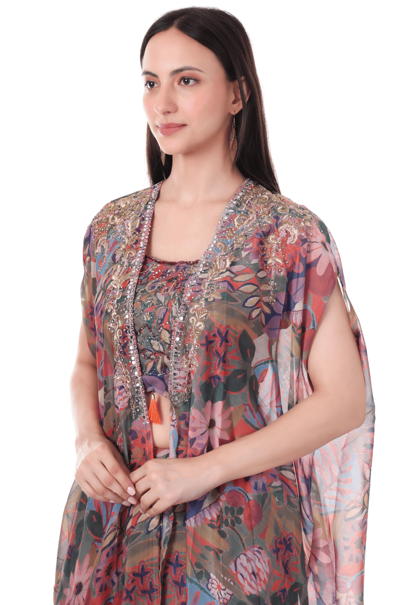 Multi colored cape skirt set