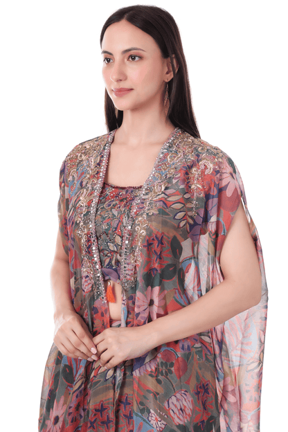 Multi colored cape skirt set