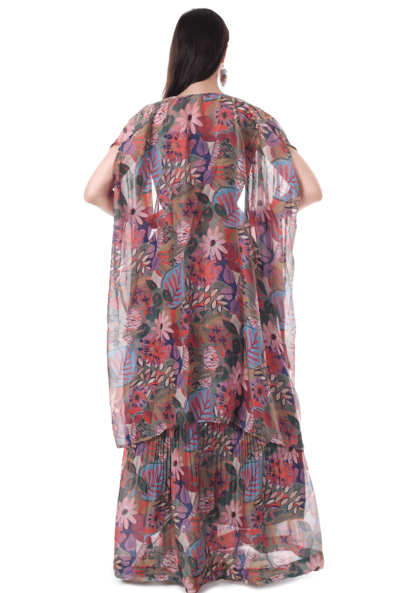 Multi colored cape skirt set