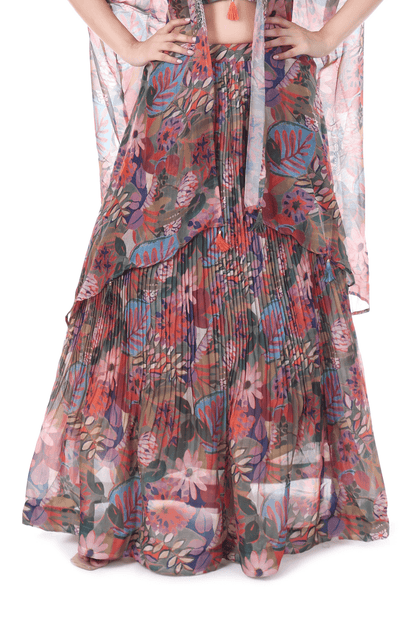 Multi colored cape skirt set